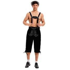 YTWS Black Mens Oktoberfest Lederhosen Outfit German October Festival Costume