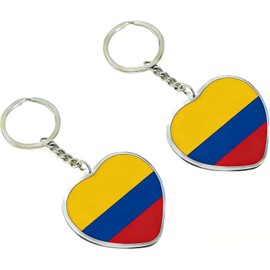 JAVD Llavero con bandera de Colombia con forma de corazón (2 unidades), plateado, medium size