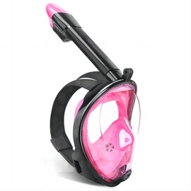 Full Face Snorkel Mask, Snorkeling Mask with Detachable Camera Mount, 180 Panoramic Anti-Fog Anti-Leak Diving Mask for Adult and Kids (Small/Medium, Black Pink)
