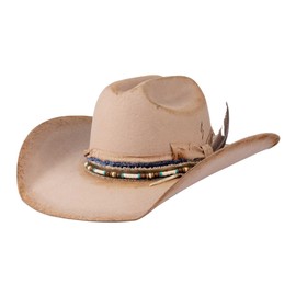 Vintage Wide Brim Cowboy Hats 100% Wool Stiff Felt Hat Western Outback Panama Hat with Lightning Logo Distressed/Burned