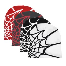 4PCS Spider Pattern Knit Hat for Women Slouchy Beanie Hat Gothic Unisex Winter Warm Skull Cap Casual Outdoor Hat