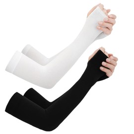 VODAFQS 2 Pairs of UV Protection Arm Warmers, Sun Protection Arm Sleeves for Outdoor Activities, Concealing Tattoos, Cooling Arm Cover, Compression Arm Protectors, White