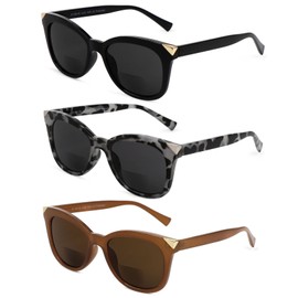 Hyyiyun 3 Pairs Sunglasses Bifocal Readers for Women,Oversize Retro Nearly Invisable Line Cat-eye Reading Glasses (Black/Brown/Tortoise, 2.5, x)