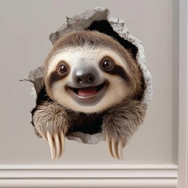 Sloth Hole Decal – 3D Jungle Animal Sticker – Removable Peel & Stick Sloth Vinyl Wall Art