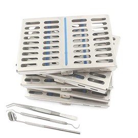 OdontoMed2011 German Grade Steel Set of 5 Dental Autoclave Sterilization Cassette Rack Box Tray for 10 Instrument+ 5 Dental 3 Piece Set ODM