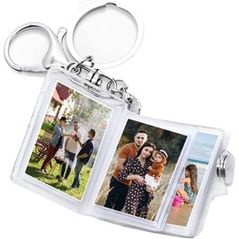 1 Piece Clear Mini Small Photo Album Keychain,16 Pictures Book Holder Keyring DIY Gifts for Boyfriend Girlfriend and Family,Bookshelf Albums Photo Albums