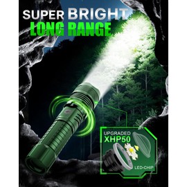 Victoper Green LED Flashlights, High Powered High Lumens Super Bright Tactical Flashlight, Rechargeable, 5 Modes Zoomable Waterproof Flash Lights for Emergency, Outdoor, Home, Camping, Hiking