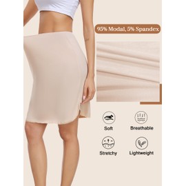 Wikoan Women's Half Slips, Lace Slit Underskirts for Dresses Soft Petticoat Skirts for Under Dress, Nude,L