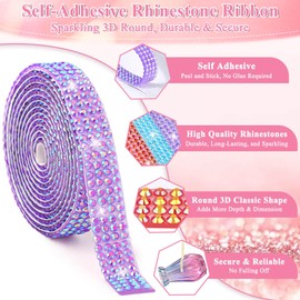 Tetutor 15 Yards Self Adhesive Rhinestone Strips, Rhinestone Ribbons Self Adhesive, Diamond Crystal Bedazzling Strips Glitter Bling Rhinestones Tape Stickers for Crafts, Fabric, Car, Shoes, Décor