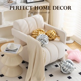 TESICA Soft Knot Ball Pillow Cushion Plush Pillow Knotted Pillow Handmade Round Pillow Knotted Home Decor Bedroom Decor (Gold 8x8 inches)