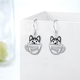Dog Dangle Earrings Sterling Silver Corgi/Beagle/Husky Earrings Dog Jewelry Gifts for Women, Sterling Silver, Cubic Zirconia