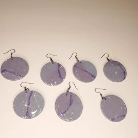 Handmade Galaxy Womens Blue Lavender Flat Back Glossy Finish Clay Discs Earrings