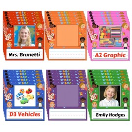 OWMYOWL Desk Name Tags for Classroom, Office, Locker, Bins Name Plates for Desks, 48 Kids Photo Nameplates School Labels Stickers Colorful Classroom Decoration