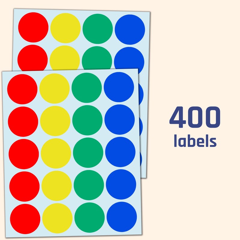 400 Pack, 50mm Large Round Colored Stickers Circle Sticky Labels