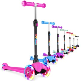 BELEEV A1 Scooter for Kids Ages 2-6, 3 Wheel Folding Scooter for Toddlers Girls Boys, PU Light-Up Wheels, 4 Adjustable Height, Lean to Steer, Non-Slip Deck, Kick Scooter for Children (Pink)