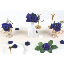 IPOPU Foam Roses, 25pcs Royal Blue Roses Glitter Flowers Artificial Rose with Stem for DIY Wedding Bridal Bouquet Home Party Decoration(Royal Blue)