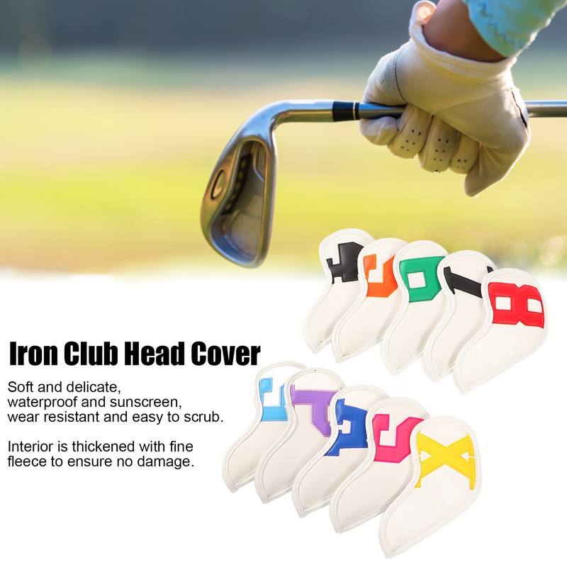 10pcs set PU Waterproof Golf Club Iron Cover Fine Sewing