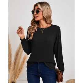 Ficerd 3 Pack Women's Long Sleeve Shirts, Casual Crew Neck Tunic Tops Loose Fit Pullover Curved Hem Shirts 2025 Trendy(Black, Dark Gray, Light Gray,XX-Large)