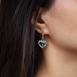 Cimenexe Bohemian Emerald Heart Dangle Earrings Green Crystal Heart Drop Earrings Silver Cz Heart Stud Earrings Emerald Rhinestone Heart Earrings Jewelry for Women and Girls Gifts