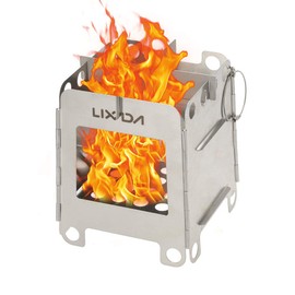 Lixada Lightweight Folding Pocket Wood Burning Stove Portable Stainless Steel Tiny Camping Stove & Backpacking Stove for Outdoor Camping Backpacking BBQ Hiking Picnic,Cooking-Compact Design