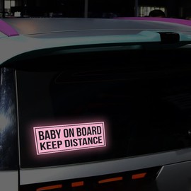 Iprokiu 2pcs High Intensity Reflective Baby on Board Car Sticker Kids on Board Decal for Car Bumper Window Waterproof Keep Distance Safety Warning Sign Baby in Car Decal (Pink)