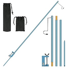 WIOR Camping Lantern Stand, 47 Inch Collapsible Aluminum Alloy Lamp Stand with Stake and Hook, Height Adjustable Lantern Pole Hanger for Outdoor Picnic, Fishing, Backpacking, Camping, BBQ - Navy Blue