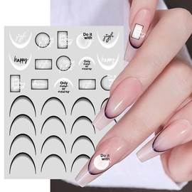 6sheets French Tip Nail Stickers for Nail Art Letter Nail Art Stickers Multi Color French Tip Letter Nail Decals Nail Design Stickers for Women Girl DIY Nail Decoration