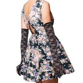 LLOUSSAK 1Pair Black Lace Gloves, Women's Long Lace Floral Gloves Elegant Tea Party Gloves Floral Opera Gloves Wedding Bridal Gloves Cocktail Party Opera Mittens Gloves