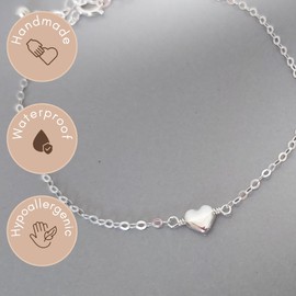 Annika Bella Heart Bracelet, 925 Sterling Silver Chain Bracelet, Dainty Jewelry for Women, Valentines Gift for Her (Silver)