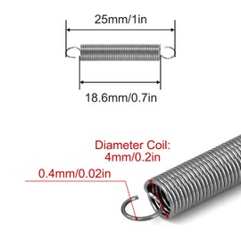 GUNGY Tension Springs with Hooks Stainless Steel Tension Spring Tension Spring 25 mm Outer Diameter 4 mm Wire Diameter 0.4 mm Hook Angle 90 Degree Maximum Tensile Force 0.3 kg 0.4 x 4 x 25 mm Pack of