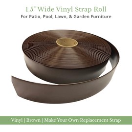 Sunniland Patio 1.5 inch Wide x 20' Roll Vinyl Strap for Patio Pool Lawn Garden Furniture- Make Your Own Replacement Straps.20 Free Strap Fasteners Included! (Brown)