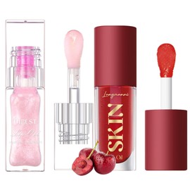 Jolilab Magic Color Changing Lip Oil, Cosmetics Color Changing Lip Oil, Warm Change Hydrating Lip Gloss, Long Lasting Shimmery Lip Glow Oil, Moisturizing Non-sticky Lip Oil (changing+cherry)