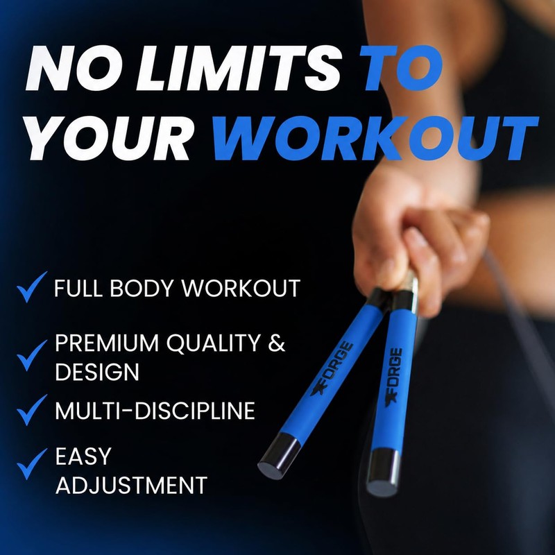 Forge® Speedrope Skipping Rope. Premium, Precision Balanced, Anti-Slip Handles. Self-locking