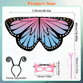 IWTBNOA Children's Butterfly Wings, Pack of 4 Fairy Wings Cape Costume with Felt Mask, Headband, Fairy Stick, Butterfly Cape, Bees, Ladybird Wings for Carnival, Fancy Dress, Princess Party