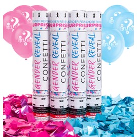 Gender Reveal Surprise - Smoke-Free Pink & Blue Confetti Cannon for Baby Gender Reveal Parties - 2 Pink & 2 Blue - 12 Inch