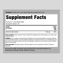 Beta-Carotene 25,000 IU | 100 Softgels | Vitamin A Supplement | by Piping Rock