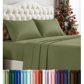 Utopia Bedding Queen Sheet Set – 4 Piece Bed Sheets for Queen Size Bed, Soft and Breathable Microfiber, Includes 1 Fitted Sheet, 1 Flat Sheet and 2 Pillowcases (Olive)