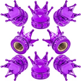 MEAJOO 8PCS Crown Tire Valve Stem Caps, with O Rubber Ring, Tire Air Valve Cap Plastic with Brass Core, Universal Cars, SUV, Trucks, Bikes, Motorcycles, Bicycles (Purple)