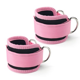 Ankle Straps for Cable Machine 1 Pair, Gym Wrist Cuff with Adjustable Neoprene Velcro,Resistance Bands Attachment Double Stainless Steel D-Ring,Weight Lifting Curls Kickbacks Hip Abductor (Pink)