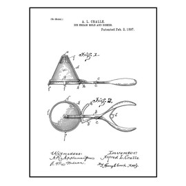 Ice Cream Scooper Patent Print Black Ink on White with Border (18" x 24") M14738