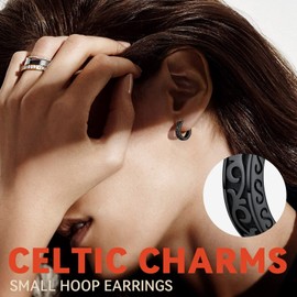 Vintage Irish Celtic Knot Hoop Earrings, Stainless Steel Hoops for Men Women, Silver/Black Hypoallergenic Round Huggie Earrings, No Nickel for Sensitive Ears