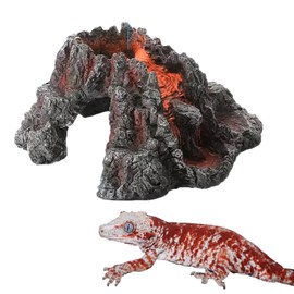 jzNchp Snake Hide Volcanic Reptile Hide Cave - (7"x7.4"x3.5") with Lava Texture, Multi-Entry for Leopard Geckos, Snakes & Crested Geckos