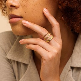 Gokeey Gold Rings for Women, 14K Gold Stacking Rings for Women, Dainty Stackable Plain Gold Wedding Rings Band Simple Trendy Thumb Pinky Ring Set Non Tarnish，1MM / 3MM / 5MM，Size 7