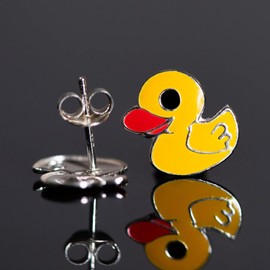 Zenvie Yellow Rubber Duckie Duck Stud Earrings Boxed - Cute Sterling Silver