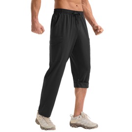 baleaf Men's Hiking Pants Water Resistant Convertible Cargo Capri Roll Up Capri UPF50+ Zipper Pockets Clothing Travel Black M