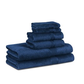 VISI-ONE BLC 100% Cotton Bath Towels Pack of 6, Hotel Quality Luxury Towel Set for Bathroom, Plush Quality Highly Absorbent 2 Bath Towels, 2 Hand Towels, and 2 Washcloths - Navy