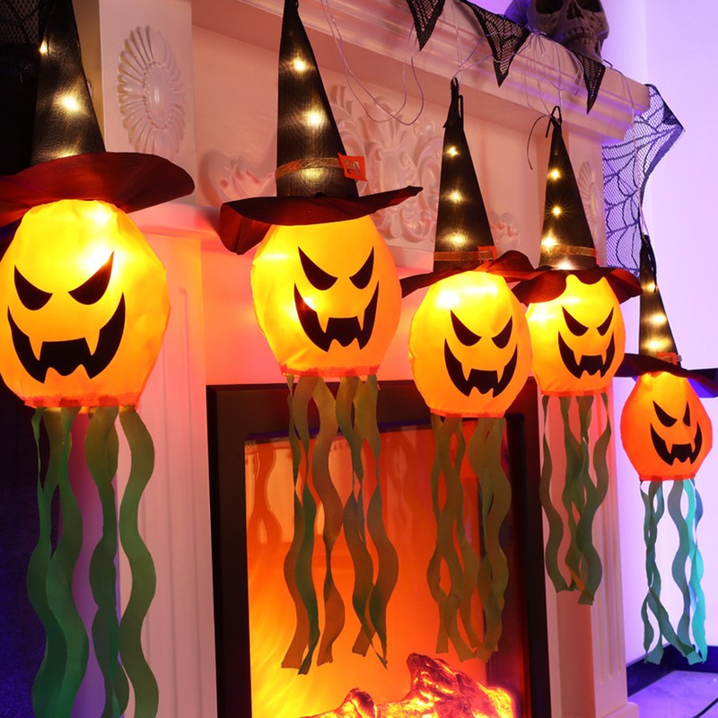 Pumpkin String Lights Clear Pattern Spooky Ambience Battery Powered LED
