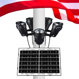Flag Pole Light Solar Powered 5 Aluminum Super-Spotlights 14W12000mA Battery Adjustable Screws Fits 2-6''100%Flag Coverage-Light Up American Flag Outdoor with Solar FlagPole Light from Dusk to Dawn