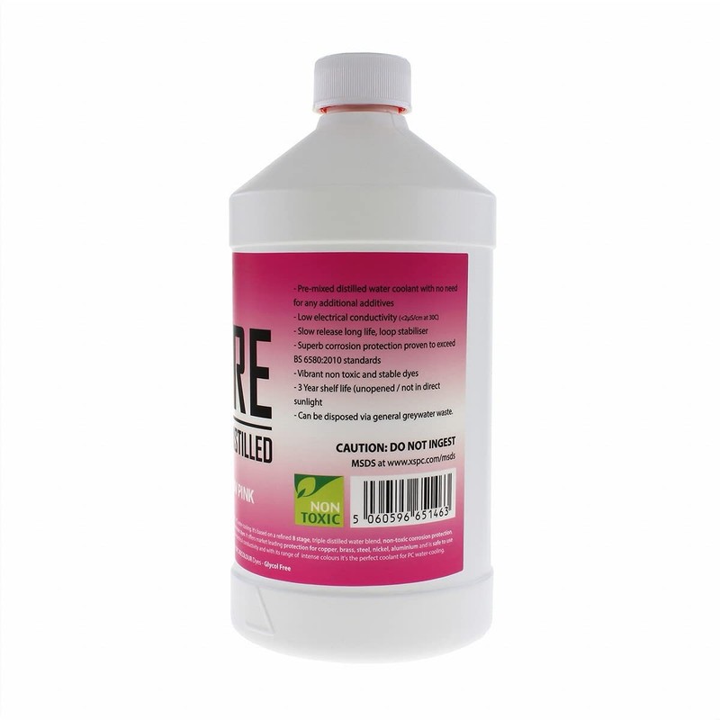 XSPC Pure Premix Distilled PC Coolant, 1 Liter, UV Pink