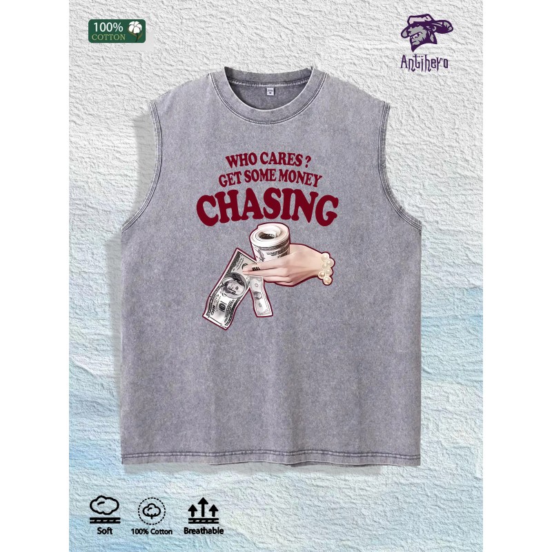 Who Cares? Get Money Chasing Graphic Washed Vest US Warehouse
